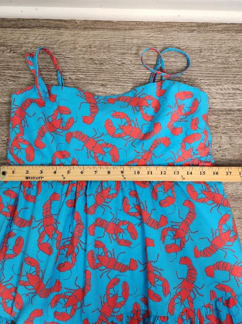 J. Crew Blue Lobster Print Tiered Cotton Maxi Dress 12 Vaca Summer Coastal - Picture 6 of 14